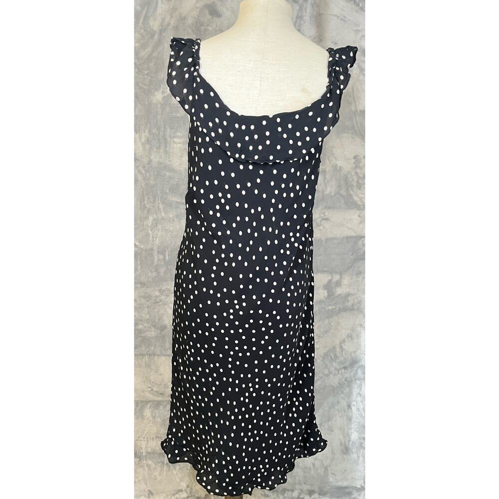 Vintage Y2K Babydoll Midi Slip Dress Polka Dot M/L Ruffle Bias Cute Party Black - Picture 4 of 11
